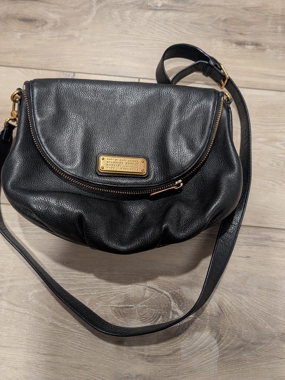 Black Leather Crossbody Bag with Gold Hardware
